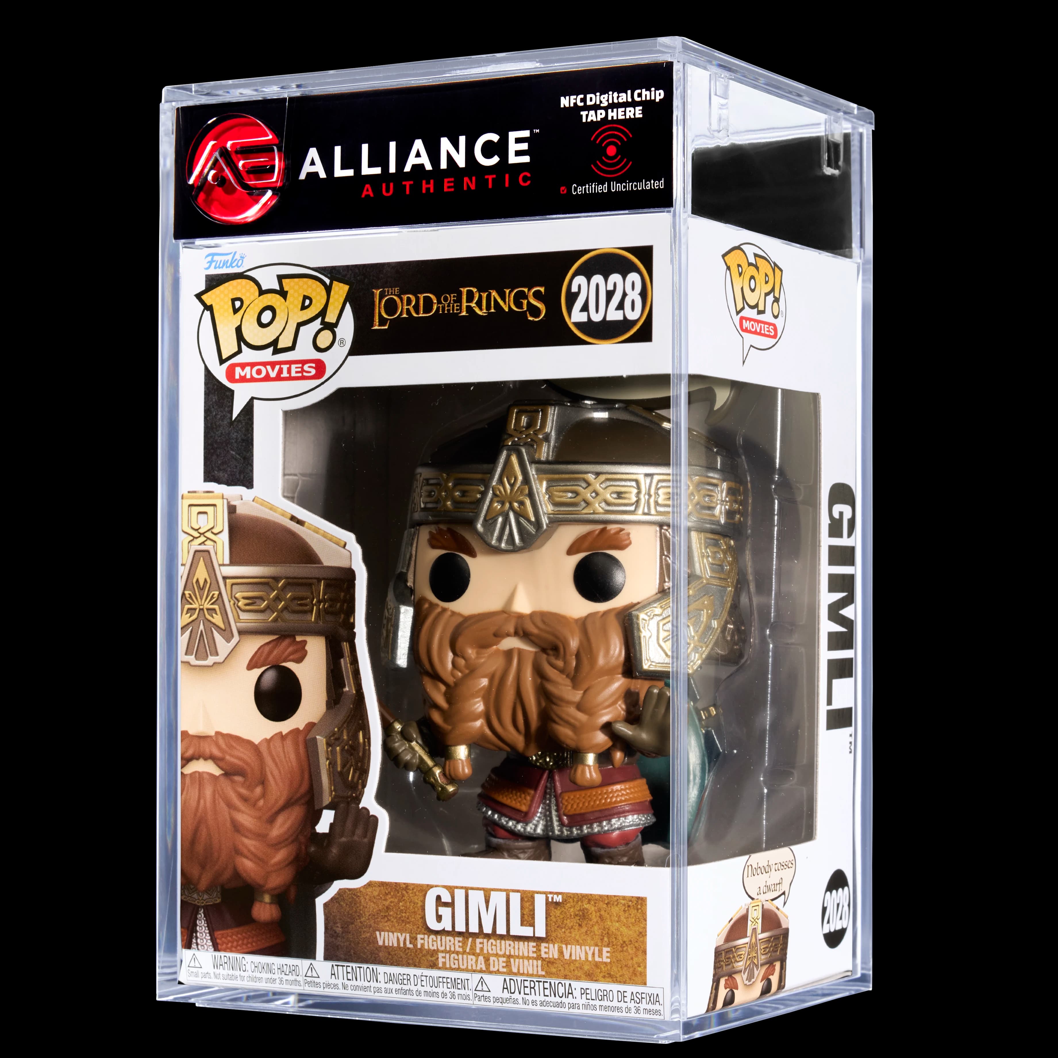 Front image of "Funko POP! Movies - Lord of the Rings: Gimli "Nobody Tosses a Dwarf""